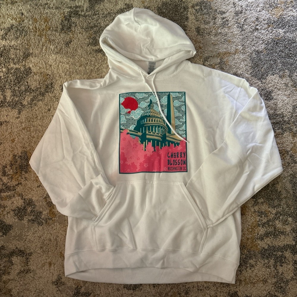 Gildan White Cherry Blossom Graphic Hoodie